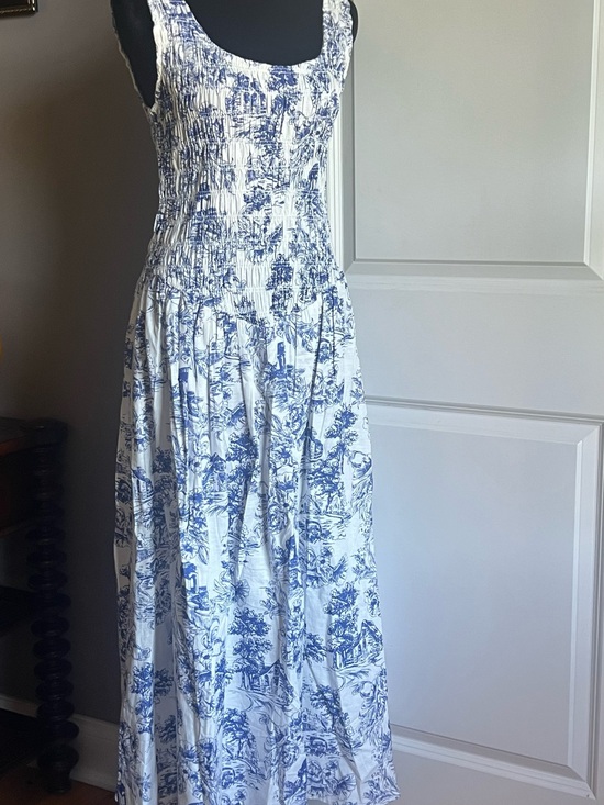 Meadow Rhodes Dresses & Skirts - White and Blue Toile Maxi Dress - Smocked Bodice